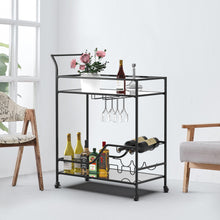 Load image into Gallery viewer, Black Metal and Glass Elegant Home Bar Serving Cart