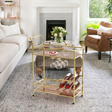 Load image into Gallery viewer, Gold Metal and Glass Home Bar Serving Cart
