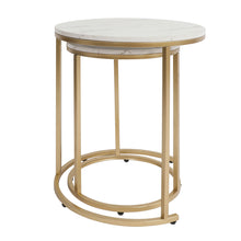 Load image into Gallery viewer, Modern Round White Faux Marble Top Nesting Table