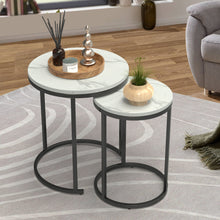 Load image into Gallery viewer, Modern Round White Faux Marble Top Nesting Table