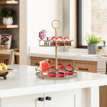 Load image into Gallery viewer, Gold 2 Tiered Decorative Serving Tray With Handle