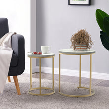 Load image into Gallery viewer, Modern Round White Faux Marble Top Nesting Table