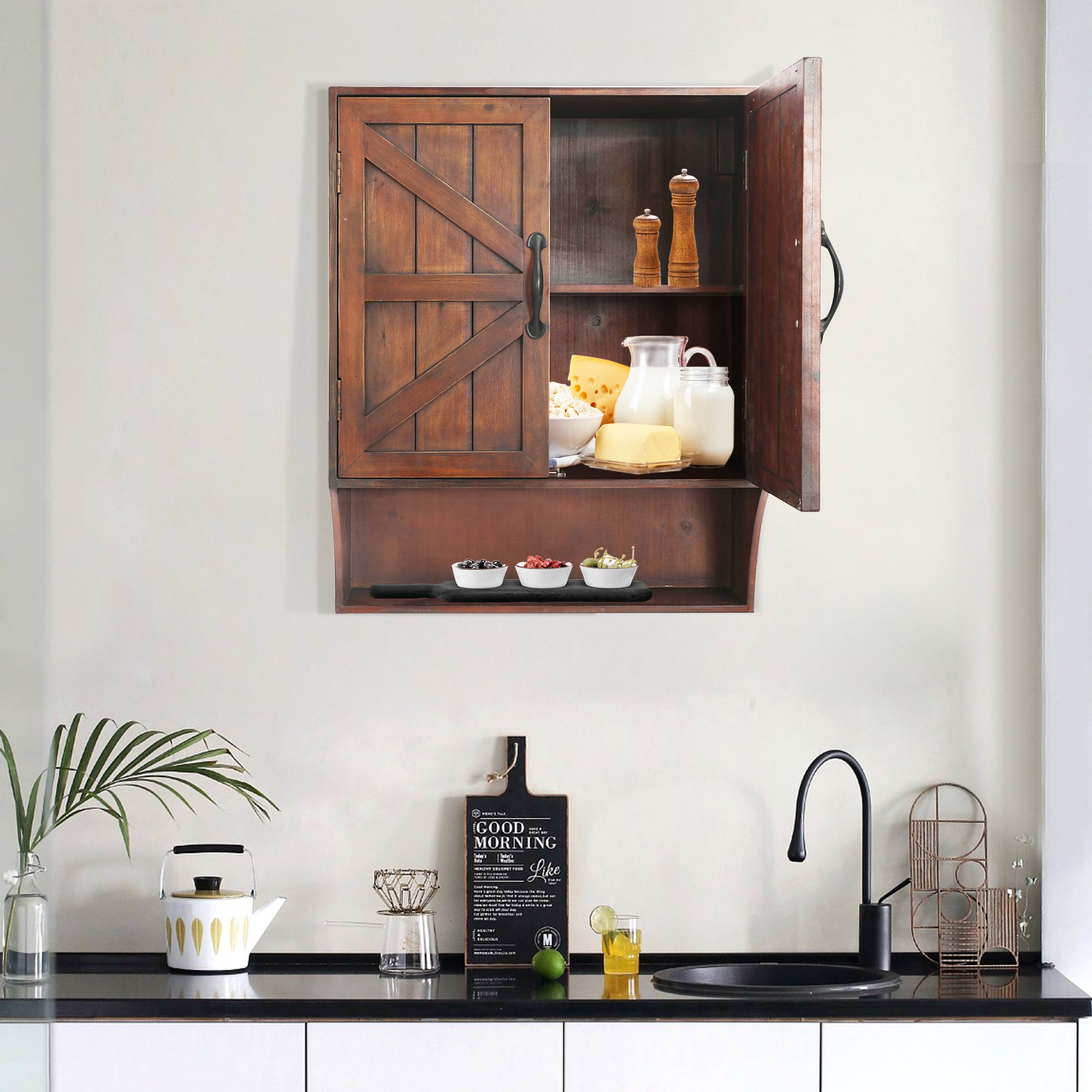 Barndoor Bathroom Wall Cabinet, Space Saver Storage Cabinet Kitchen, Rustic Grey