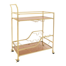 Load image into Gallery viewer, Gold Metal and Glass Home Bar Serving Cart