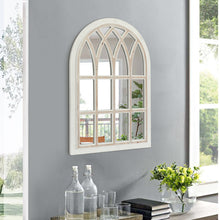 Load image into Gallery viewer, Farmhouse Wash White Arched Windowpane Wall Mirror