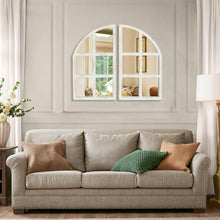 Load image into Gallery viewer, Farmhouse White Arched Window Wall Mirror Set of 2