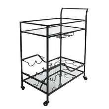 Load image into Gallery viewer, Black Metal and Glass Elegant Home Bar Serving Cart