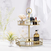 Load image into Gallery viewer, Gold 2 Tiered Decorative Serving Tray With Handle