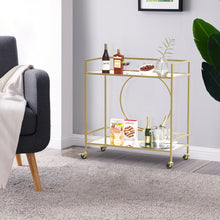Load image into Gallery viewer, Gold Metal and Glass Home Bar Serving Cart