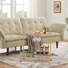 Load image into Gallery viewer, Gold Metal and Glass Home Bar Serving Cart