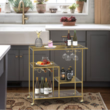 Load image into Gallery viewer, Gold Mirror Rolling Home Bar Serving Cart