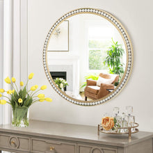 Load image into Gallery viewer, Round Metal Decorative Wall Mirror with White Beaded