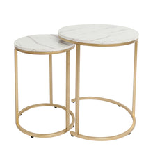 Load image into Gallery viewer, Modern Round White Faux Marble Top Nesting Table