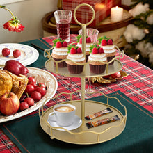 Load image into Gallery viewer, Gold 2 Tiered Decorative Serving Tray With Handle