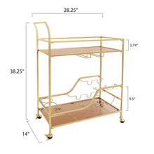 Load image into Gallery viewer, Gold Metal and Glass Home Bar Serving Cart
