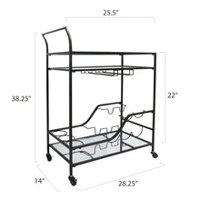 Load image into Gallery viewer, Black Metal and Glass Elegant Home Bar Serving Cart