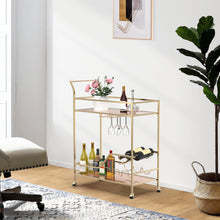 Load image into Gallery viewer, Gold Metal and Glass Home Bar Serving Cart