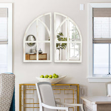 Load image into Gallery viewer, Farmhouse White Arched Window Wall Mirror Set of 2