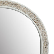 Load image into Gallery viewer, White Arched Wood Wall Mirror with Woven Decoration