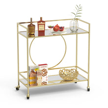 Load image into Gallery viewer, Gold Metal and Glass Home Bar Serving Cart