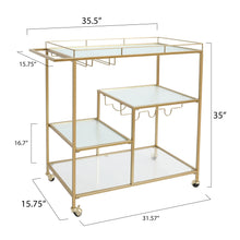 Load image into Gallery viewer, Gold Mirror Rolling Home Bar Serving Cart