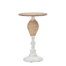 Load image into Gallery viewer, HAWOO White Large Round Wood Rattan Woven Round Accent Table