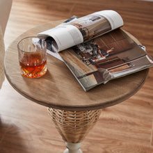 Load image into Gallery viewer, HAWOO White Large Round Wood Rattan Woven Round Accent Table