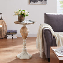 Load image into Gallery viewer, HAWOO White Large Round Wood Rattan Woven Round Accent Table