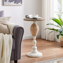 Load image into Gallery viewer, HAWOO White Large Round Wood Rattan Woven Round Accent Table