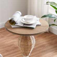 Load image into Gallery viewer, HAWOO White Large Round Wood Rattan Woven Round Accent Table
