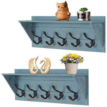 Load image into Gallery viewer, Coat Rack Shelf Wall Mounted 5 Hooks Wooden Rack, Set of 2