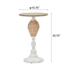 Load image into Gallery viewer, HAWOO White Large Round Wood Rattan Woven Round Accent Table