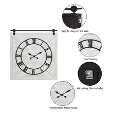 Load image into Gallery viewer, HAWOO Whitewash Farmhouse Large Barn Door Wall Clock, 30" H x 28" W