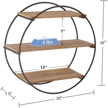 Load image into Gallery viewer, Brown Round 3 Tier Floating Shelves for Wall Decor