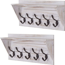 Load image into Gallery viewer, Coat Rack Shelf Wall Mounted 5 Hooks Wooden Rack, Set of 2