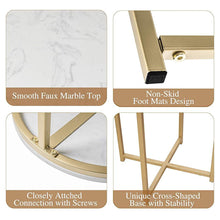 Load image into Gallery viewer, Gold Round Side End Table with Marble Top