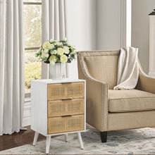 Load image into Gallery viewer, HAWOO Mid-Century Light Oak Finished Rattan 3-Drawer Nightstand