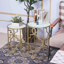 Load image into Gallery viewer, Gold & White Set of 2 Round Small Nesting Side End Coffee Tables