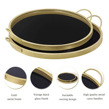 Load image into Gallery viewer, Decorative Black Glass Trays Gold Metal Finish, 2PCS