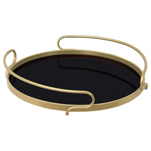 Load image into Gallery viewer, Decorative Black Glass Trays Gold Metal Finish, 2PCS
