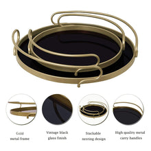 Load image into Gallery viewer, Decorative Black Glass Trays Gold Metal Finish, 2PCS