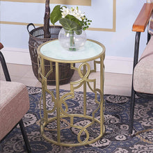 Load image into Gallery viewer, Gold & White Set of 2 Round Small Nesting Side End Coffee Tables