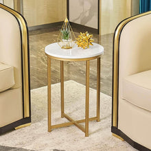 Load image into Gallery viewer, Gold Round Side End Table with Marble Top