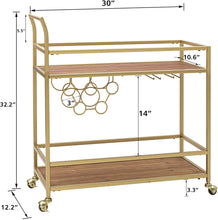 Load image into Gallery viewer, Gold Bar Cart for Home with 2 Shelves
