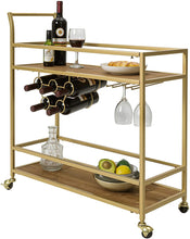Load image into Gallery viewer, Gold Bar Cart for Home with 2 Shelves