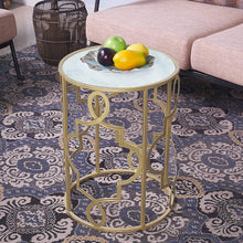 Load image into Gallery viewer, Gold & White Set of 2 Round Small Nesting Side End Coffee Tables