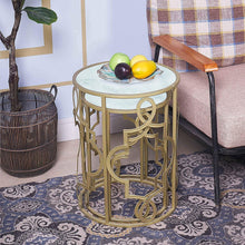Load image into Gallery viewer, Gold & White Set of 2 Round Small Nesting Side End Coffee Tables