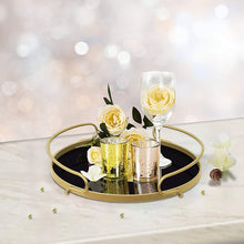 Load image into Gallery viewer, Decorative Black Glass Trays Gold Metal Finish, 2PCS