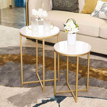 Load image into Gallery viewer, Gold Round Side End Table with Marble Top