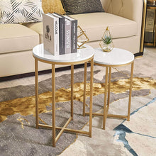 Load image into Gallery viewer, Gold Round Side End Table with Marble Top